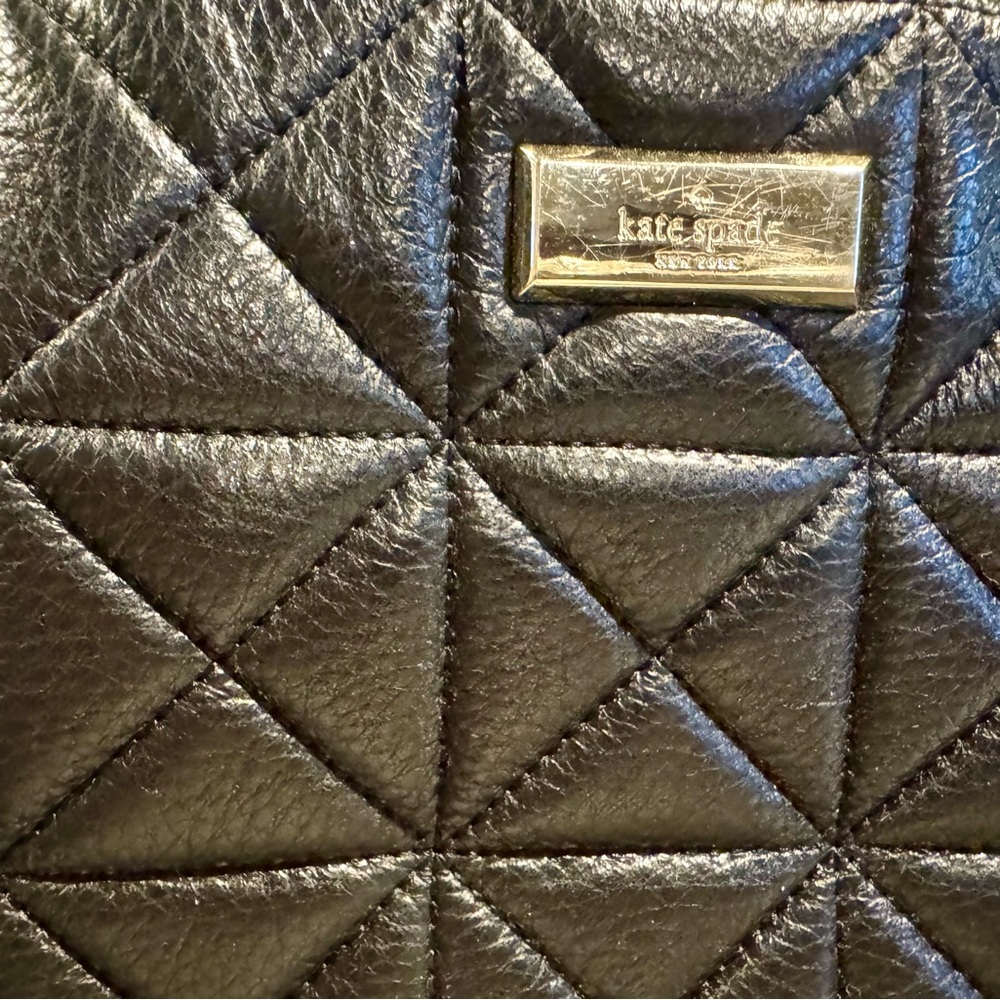 Kate Spade Black Quilted Clutch with Gold Accent